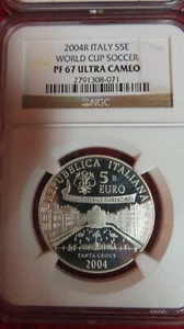 2004 ITALY silver euro COIN 5 PROOF WORLD CUP Football Soccer Germany NGC PF67 - Picture 1 of 6