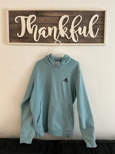 Adidas Sweater Womens Large Teal Blue Pullover Hoodie Logo Sweatshirt - Picture 1 of 6