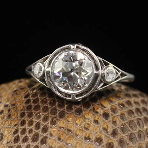 Antique Edwardian Platinum Old European Diamond Filigree Engagement Ring - GIA - Picture 1 of 9