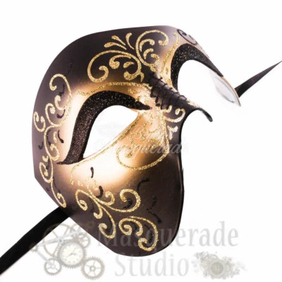 Mens Phantom of the Opera Venetian Classic Masquerade Ball Mask [Black/Gold] - Image 1 of 4