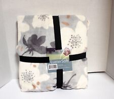 Berkshire Life LusterSoft Oversized Throw Blanket Gray/White Floral 50"x70" NEW
