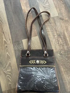 Bolso de Mano American West Tooled Cuero Marrón Oscuro Norte Sur - Imagen 1 de 21