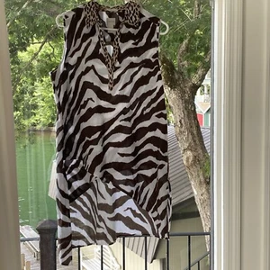 Chico’s Leinen Tunika Top Zebra Animal Print ärmellos bügelfrei Größe 1 US Medium - Bild 1 von 10