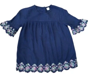 Gap Kids Size XL Peasant Top Floral Multicolor Embroidered Navy Blue Blouse - Picture 1 of 7
