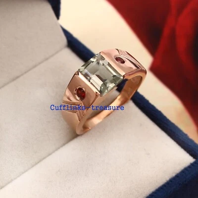 Natural Green Amethyst & Garnet Gemstone 925  Silver Rose Gold Plated Ring #932 - Image 1 of 4