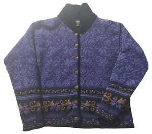 Icelandic Designs Sweater Medium Embroidered Metal Button Front Wool Cardigan - Picture 1 of 12