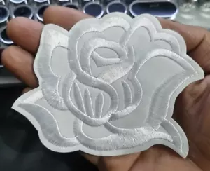WHITE ROSE Flower - 4 1/3" LARGE Embroidered Iron-On Patch - Picture 1 of 3