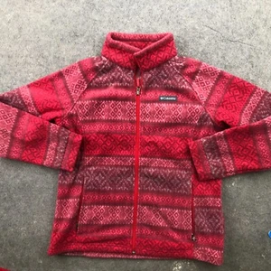 Columbia Pullover Girls XL Red Geometric 1/4 Zip Fleece Hiking Outdoors - Picture 1 of 9