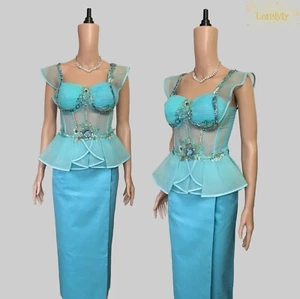 Cambodian Outfit (See Thru Top) |  2 Pieces, Khmer Shirt & Skirt - Picture 1 of 6