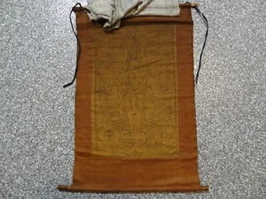 ANTIQUE MONGOLIAN TIBETAN  BUDDHIST WOODBLOCK PRINT ON COTTON - Picture 1 of 8