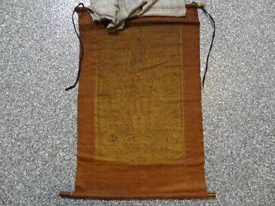 ANTIGUA IMPRESIÓN EN MADERA BUDISTA TIBETANA MONGOL SOBRE ALGODÓN Foto 1 de 4