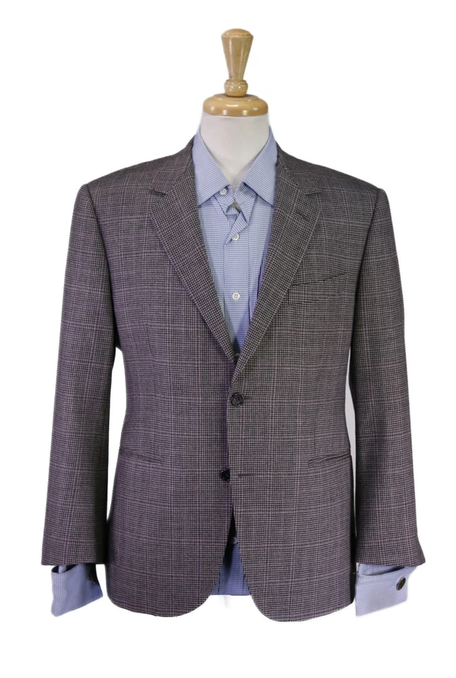 Abrigo deportivo de lana Enzo Custom Clothiers gris negro púrpura a cuadros ventana 40S Foto 1 de 4