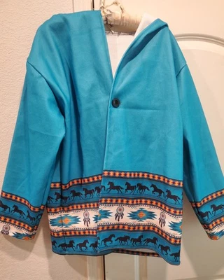 Jaqueta com capuz padrão cavalo asteca sudoeste 2XL suéter azul turquesa - Imagem 1 de 4