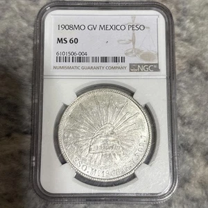 1908 Mo GV Mexico Silver One Peso - NGC MS60 - Picture 1 of 4