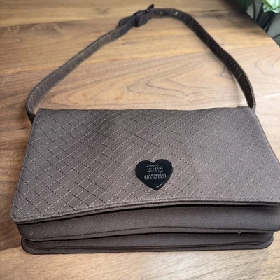 MOSCHINO Shoulder Bag Purse Dark Brown  Soft Nylon Quilted Multi Pockets  Luxury - Image 1 of 4