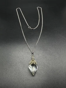 VTG Faceted Clear Crystal Pendant Sterling Silver Chain Necklace 24” - Picture 1 of 11