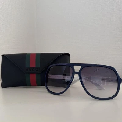 Gucci Aviator Sunglasses Blue Frame White Temples Web Stripe Gradient Lens Italy - Image 1 of 4