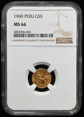 1960 PERU GOLD 5 SOLES NGC MS66 - Image 1 of 3