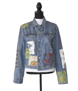 B00 Auth LOEWE PAULA IBIZA Patchwork Patterned Denim Jacket Size L - Picture 1 of 9