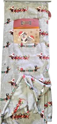 CuddleLove Gray Plush Throw w/Dachshund Wrapped in Lights and Presents 50 x  70 - Image 1 of 4