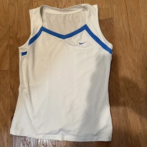 Nike Women’s Tennis Border Tank Top Dri-Fit White Blue RUNNING Fitness Sz Large - Picture 1 of 8