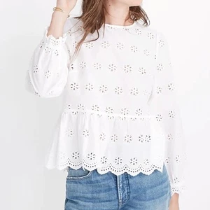 Madewell White Eyelet Keyhole Peplum Top - Picture 1 of 8