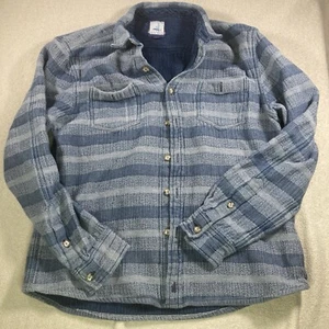 johnnie-O Mens Large Shacket Thick Shirt Denim-Lined Grey Blue Striped *Flaws - Picture 1 of 11