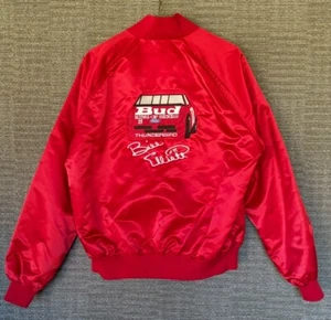 Vintage Bill Elliot Budweiser NASCAR Red Satin Jacket NWOT Size Large - Picture 1 of 5