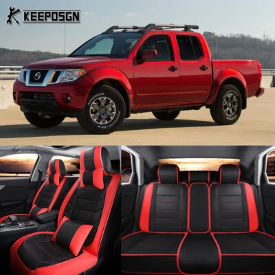 Juego completo de funda de asiento de cuero de 5 asientos cojín trasero delantero para Nissan Frontier 2009+ Foto 1 de 4