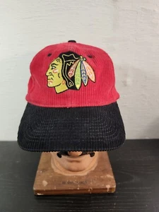 Vintage 1990s NHL Chicago Blackhawks corduroy hat - Logo Athletic- Snapback - Picture 1 of 10