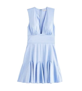 Abercrombie & Fitch Plunge Mini Dress Womens Satin Blue Sleeveless Godet A-Line - Picture 1 of 1