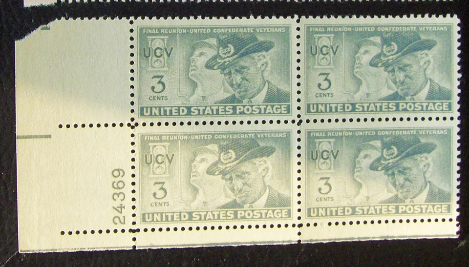 Plate block US 3¢ stamp SC #998 Confederate Veterans Final Reunion MNH 1951 - Image 1 of 1