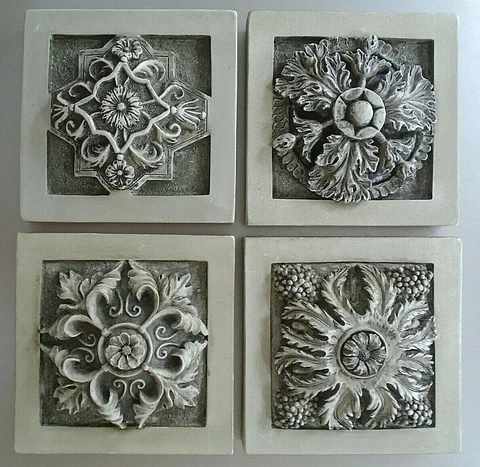 Rustic 3D Floral Leaves & Scrolls Set of 4 Indoor Outdoor Garden Wall Art Cover