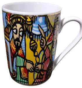 Äthiopische Kunst buntes Stammesdorf Kaffeebecher feines Porzellan Teetasse 8 Unzen - Bild 1 von 11