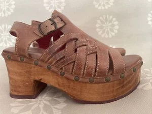 Bed Stu Rhonda Leather Platform Clog Sandals Size 9.5 Brown Leather - Picture 1 of 10
