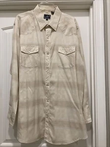 Pale Yellow Roper Western Shirt Beige/Blue Stripes SZ 2XL Long Sleeve Pearl Snap - Picture 1 of 10