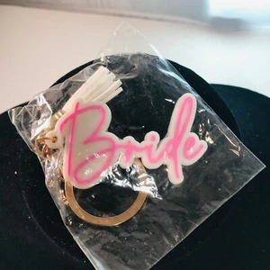 White & Pink Soft Plastic BRIDE Tassel Keychain New in Package - Picture 1 of 1