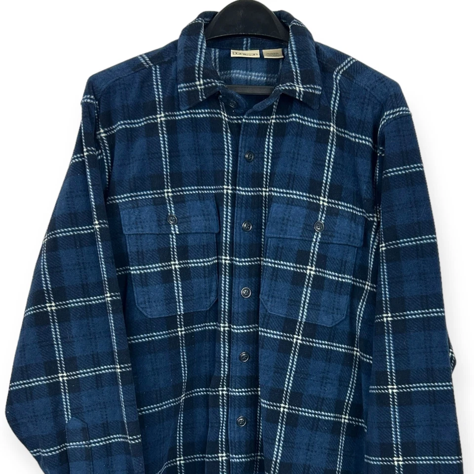 Camisa de hombre LL Bean mediana pesada suave polar abotonada a cuadros poliéster azul Foto 1 de 4