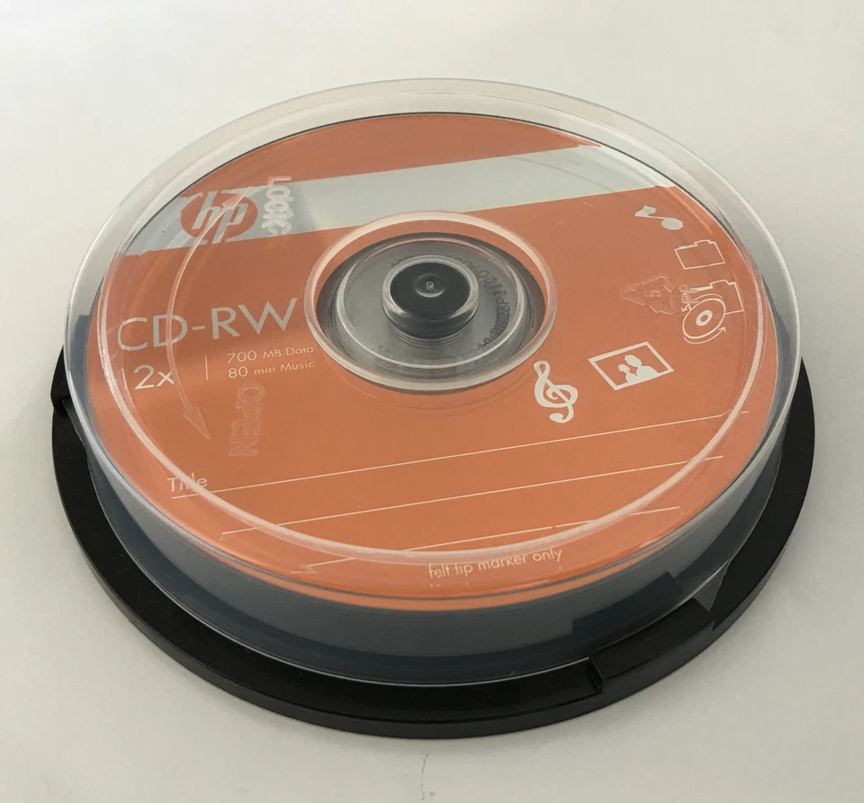 10 Pieces HP Logo 12X CD-RW CDRW ReWritable Blank Disc 700MB in Cake Box - Image 1 of 1