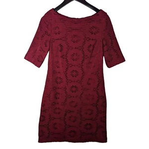 Vestido Vaina Adrianna Papell Rojo Carmesí Encaje SUPER 90s Talla 8 Clásico De Colección - Imagen 1 de 5