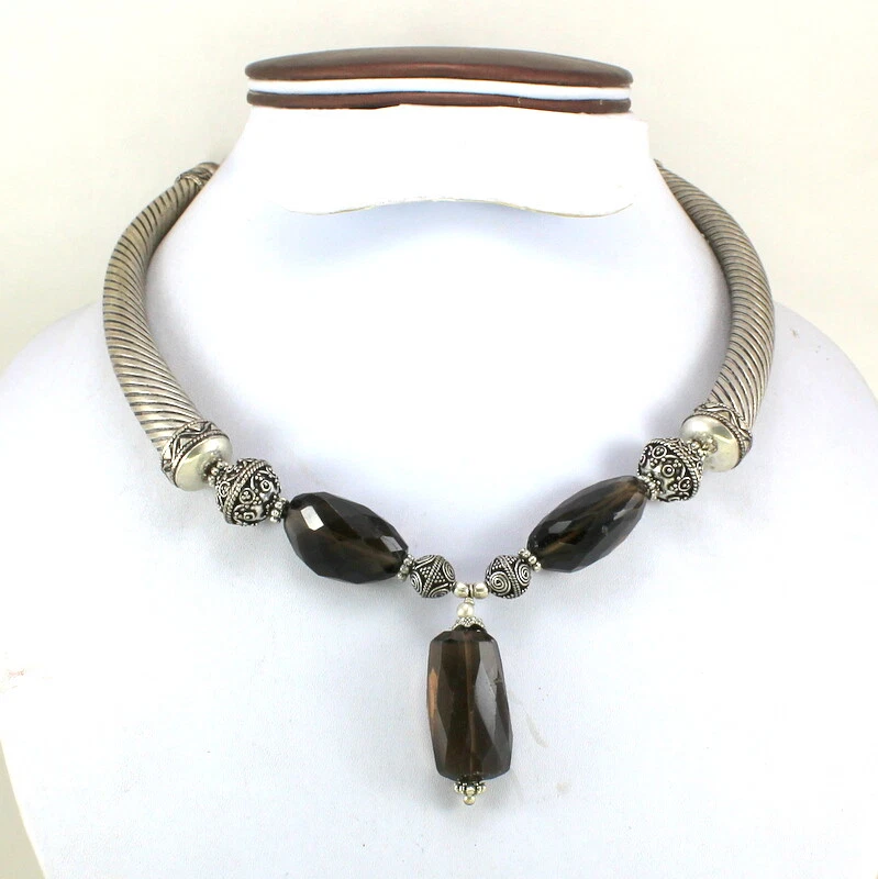 Gemstone Necklace Natural Smoky Quartz Gemstone Handmade Faceted Beaded Jewelry - Image 1 of 2