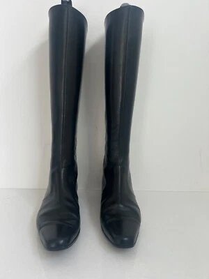Manolo Blahnik Flat Boots Black Leather Size 39 - Image 1 of 4