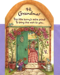 Happy Easter Wishes Grandma Bunny Rabbit Rabbits Family House Greeting Card - Picture 1 of 3