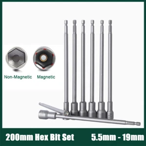 8Pc Magnetic Hex Bit Set Metric Impact Driver Drill Long Socket Nut 5.5mm - 19mm - Picture 1 of 38