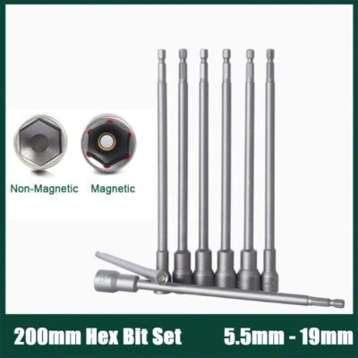 8Pc Magnetic Hex Bit Set Metric Impact Driver Drill Long Socket Nut 5.5mm - 19mm - Image 1 of 4
