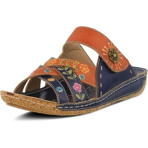L’Artiste by Spring Step Womens Leigh Leather Slide Sandal - Navy Multi, 35M NEW - Picture 1 of 9