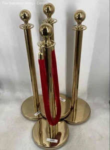 4 Pieces Gold Red Stanchion Hollow Base Posts Barrier Pole With 1 Rope - Picture 1 of 6
