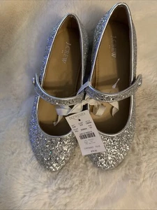 J. Crew Crewcuts Mädchen Glitzer Mary Jane Ballerinas Silber Party Größe Neu mit Etikett Gr. 3 - Bild 1 von 6