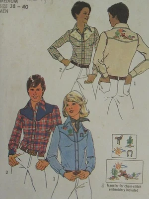 VTG 75 SIMPLICITY 7051 Men's Western Appliqued Shirt in 2 Looks PATTERN M/38-40 - Image 1 of 3