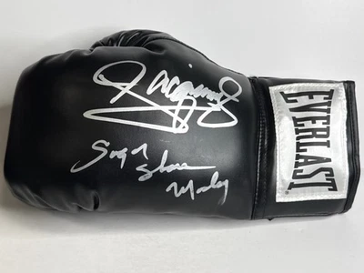 Manny Pacquiao Sugar Shane Mosley Signed LH Black Boxing Glove PSA AP59746 - Image 1 of 2